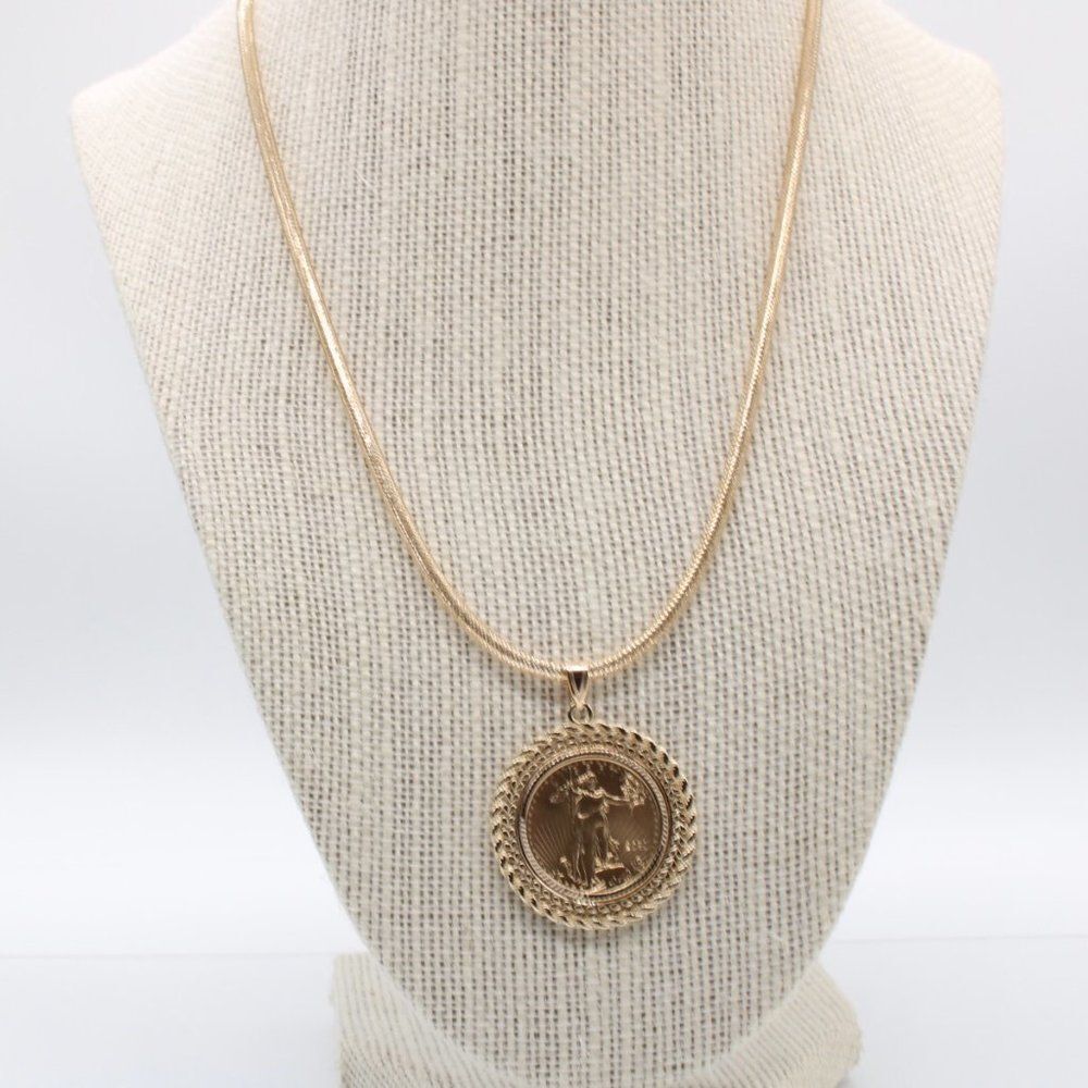 New 14k Gold Double Row Diamond Cut Bezel With 1/4oz American Eagle Coin - Picture 9 of 15